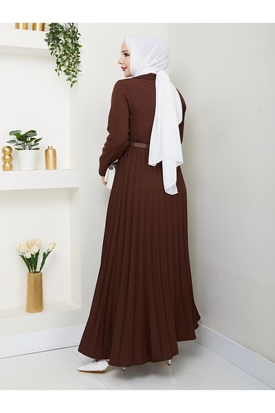 Moda Krash Belt Gift Double Dress with Pleated Detail
