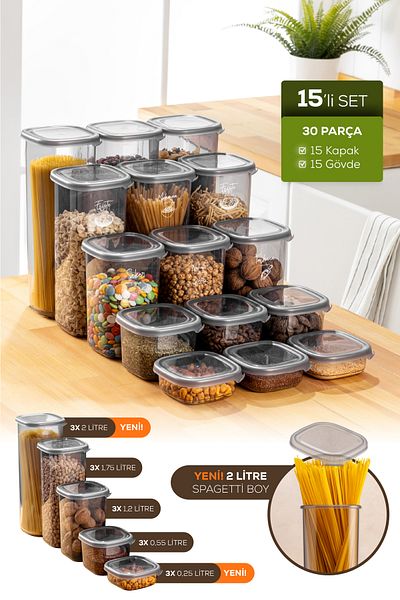 Vienev Set of 15 Anthracite Storage Container with Labels