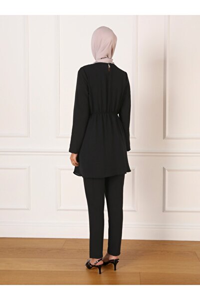 Refka Black Aerobin Fabric Chain Detailed Tunic and Trousers Set