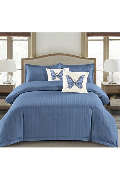 OEM Double bed linen set, 6 pieces, plain damask finet, blue, DFC-010, 1 cm stripes, 230x250 cm