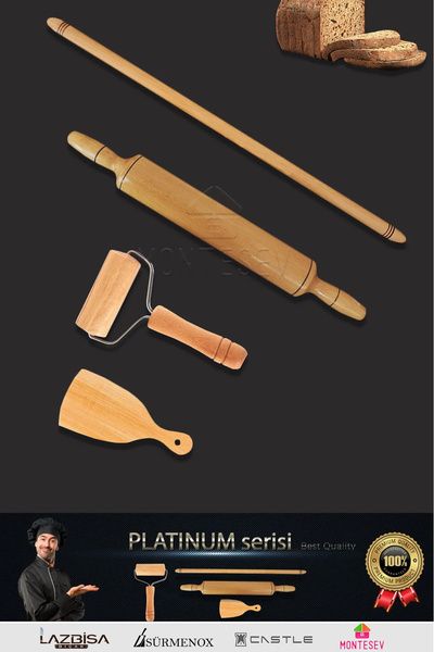 MONTESEV Platinum Serisi Ahşap Hamur Açma Oklavası Merdanesi Rulosu Börek Set...