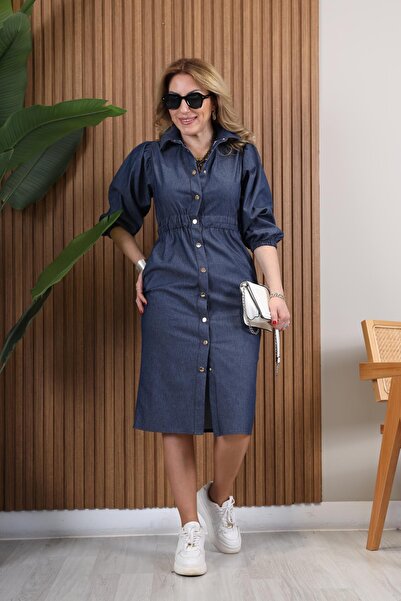 MİSLİNA BUTİK Düğme Detay Kot Elbise