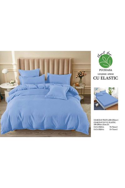 OEM Double bed linen set, 6 pieces, fine cotton, blue, fitted sheet 180x200 cm
