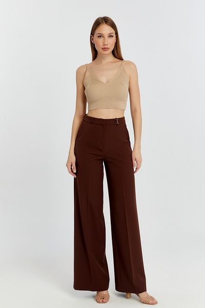 Bolivente Brown Palazzo Wide Leg Woven Fabric Trousers