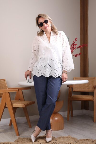 MİSLİNA BUTİK Lacivert Pileli Coton Pantolon