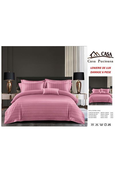 OEM Damask Bedding Set, Pink, UNI, 6 Pieces, 230 x 250 cm, 4 Pillowcases