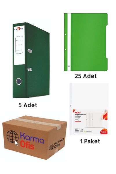KarmaOfis   Green Color Wide Office Folder Type Ring Binder and Pouch File Set
