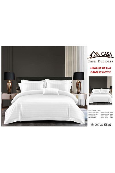 OEM Damask Bedding Set. White, UNI, 6 Pieces, 230 x 250 cm, 4 Pillowcases