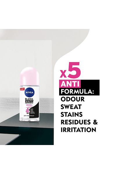 NIVEA Antiperspirant Roll-On For Women Black & White Invisible Original Value Pack 2 x 50 ml