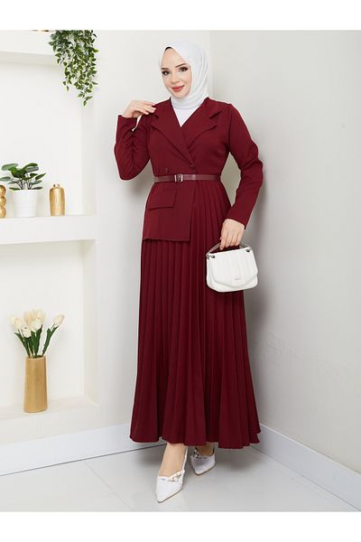 Moda Krash Belt Gift Double Dress with Pleated Detail