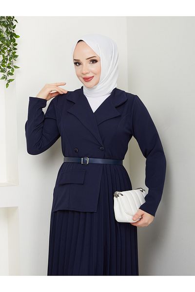 Moda Krash Belt Gift Double Dress with Pleated Detail