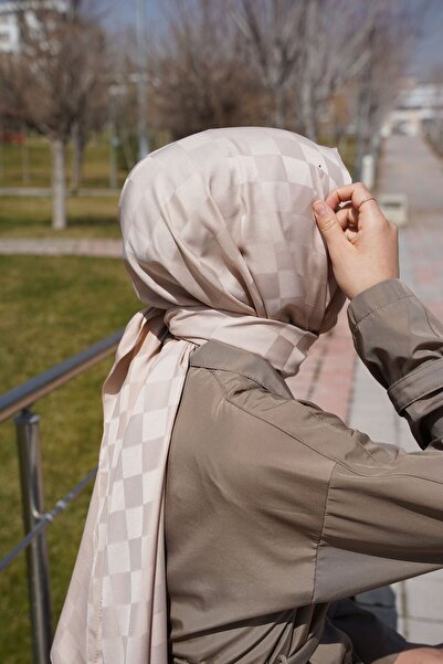 Sekine İpek Checkerboard Pattern Jacquard Shawl Gray