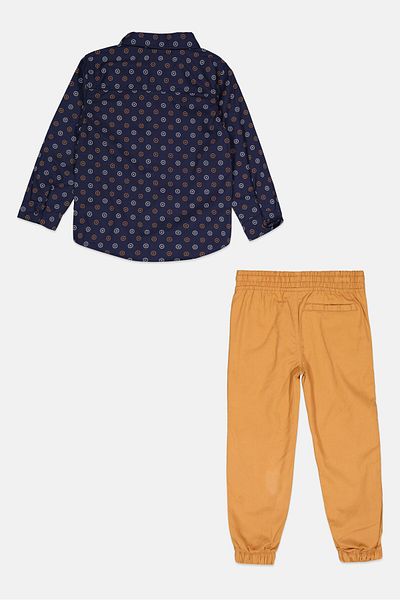 HAWK Kids Boy 2 Pieces Allover Printed Casual Shirt With Jogger Pants Set, Multicolor