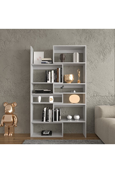 Decomob Avole Flat Çok Raflı Geniş Kitaplık Sis Gri