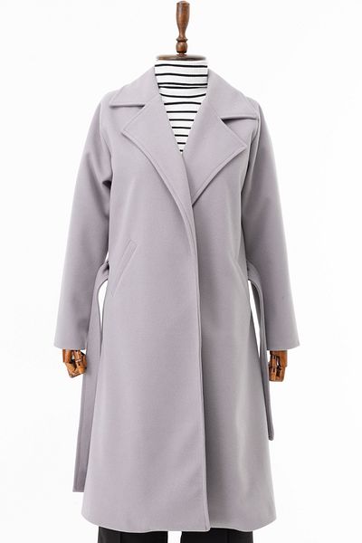 CurcunaShop Knielanger, langer Wintermantel aus Kaschmir für Damen – Dunkelgrau mit Futter, Gürtel und Taschen