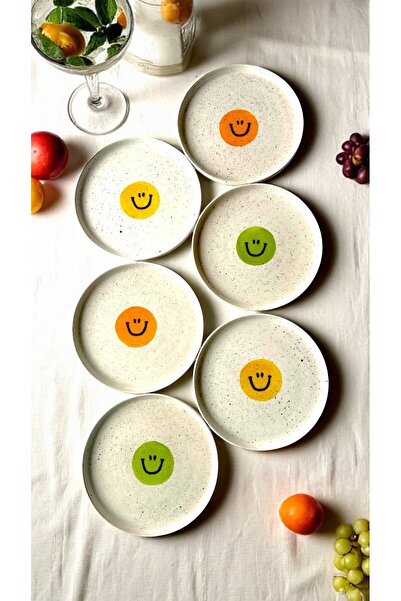CERATALE 6'lı Smile Desen Pasta Sunum Tabağı Tokyo 20 Cm - Handmade