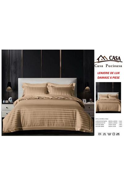 OEM Brown Damask Bedding Set, UNI, 6 Pieces, 230 x 250 cm, 4 Pillowcases