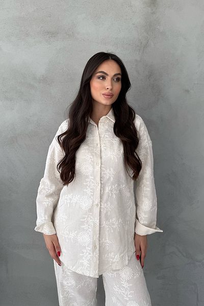 Seda Yalçın Atelier Beige Floral Trousers Shirt Set