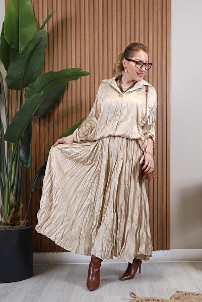 MİSLİNA BUTİK İthal Kırışık Model Bej Takım