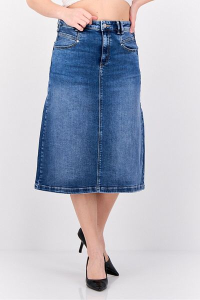 Esprit Women Washed Midi Denim Skirt, Blue