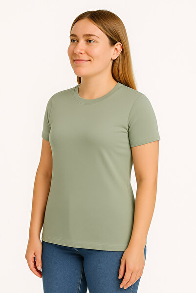İpek Tekstil 100% Cotton Women's T-Shirt Solid Color Basic Combed Cotton Crew Neck