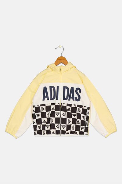 adidas Kids Girl Sportswear Fit Long Sleeve Hooded Jacket, Yellow/white