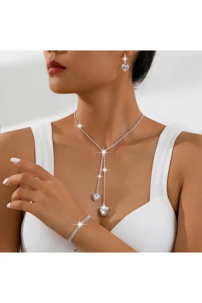 by evrenmusti Waterway Heart Cut Design Pendant Earrings Bracelet Set