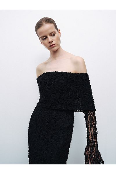 Nocturne Open Shoulder Lace Maxi Dress