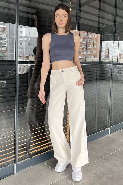 GÜLSELİ Stone Women's High Waist Palazzo Linen Trousers