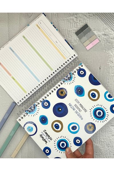 ZeCo Collection Timeless Weekly Planner with Stickers Spiral Hard Cover Evil Eye Bead Patterned