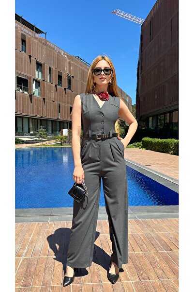 Angel Mia بذلة على شكل حرف V أنثراسايت