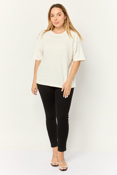 Esprit Women Crew Neck Short Sleeves Textured T-Shirt, Off White