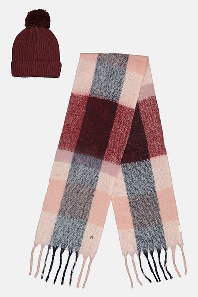ELLE Women 2 Pieces Knitted Beanie And Scarf Set 176 X 28 Cm, Multi Color