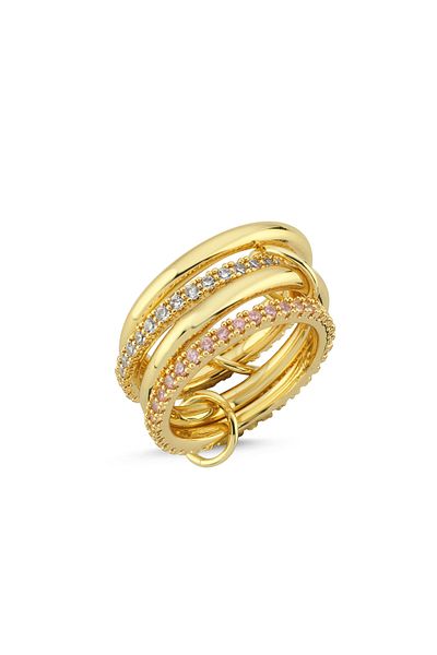 CHARMLUCKY Steel Pink Stone Ring