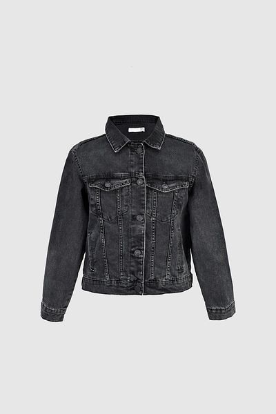 Biriz Moda Black Denim Jacket with Buttoned Pocket Detail