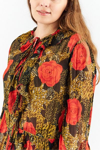 The Kooples Women Tie Neck Long Sleeves Printed Blouse Tops, Red Combo