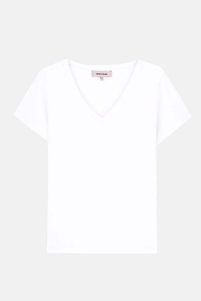Reflect Studio Tricou de bază ușor cu decolteu în V pentru femei - alb