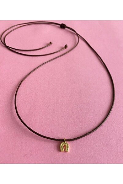 bygüneşaccessories Altın Kaplama Mini At Nalı Figürlü Deri Ipli Kolye