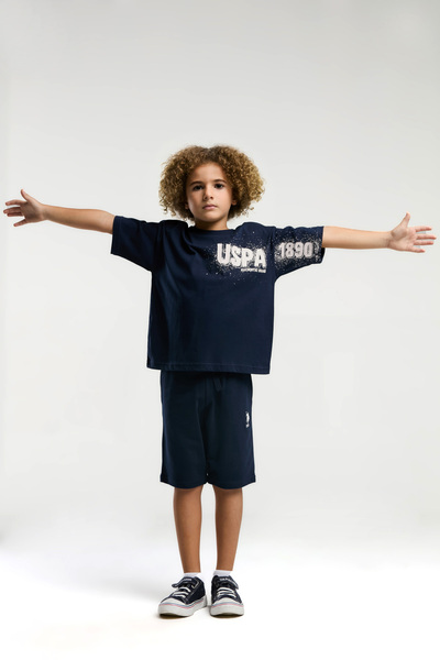 U.S. Polo Assn. Boy's Short Sleeve Navy Blue Bermuda Suit - 100% Cotton