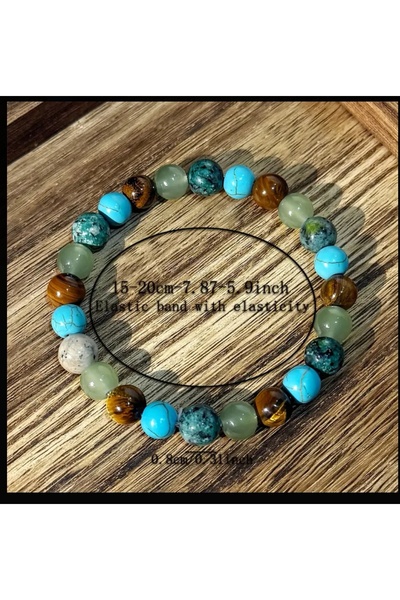 ORGANICYOU RHINESTONE Boho-Inspired Anksiyete Bilekliği - Afrika Turkuaz ve Kaplan Gözü Taşı Unisex