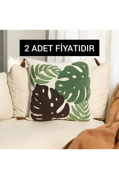 LUWİNO HOME 43X43 cm Pompom Patterned Punch Camel Base - Throw Pillow