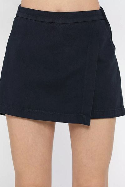 GÜLSELİ Navy Blue Women's Zippered Waist Elastic Gabardine Shorts Skirt