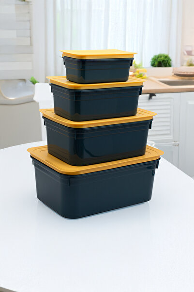 Fesya Home TETRA 4-Pack (375-900-1700-3000 ML) Storage Container with Lid - Petrol Blue