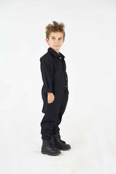 Catz Kids Black Gabardine Collar and Pocket Jumpsuit
