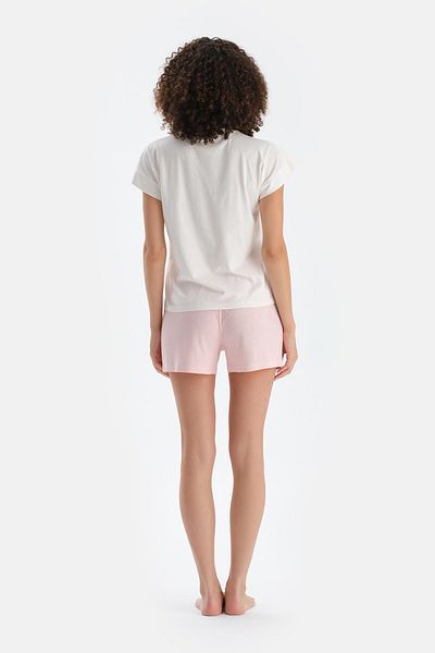 Dagi Ecru Print Detailed Short Sleeve T-Shirt Shorts Pajama Set