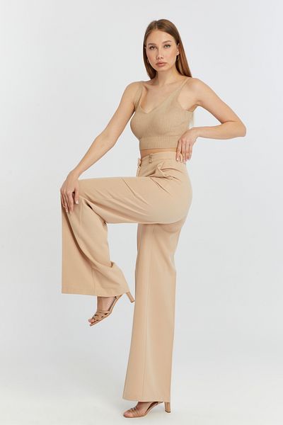 Bolivente Mink Palazzo Wide Leg Woven Fabric Trousers