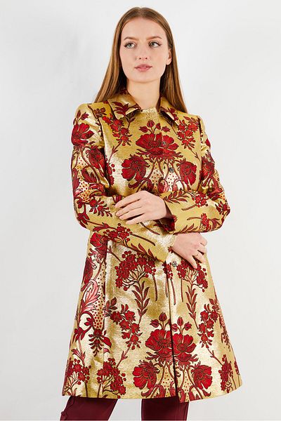 Dolce&Gabbana Women Regular Fit Floral Print Casual Blazer, Gold