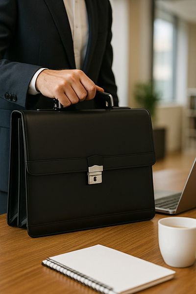 EGESTA حقيبة جلدية حديثة للأعمال والمكتب، حقيبة أنيقة - أسود (مقفلة)
