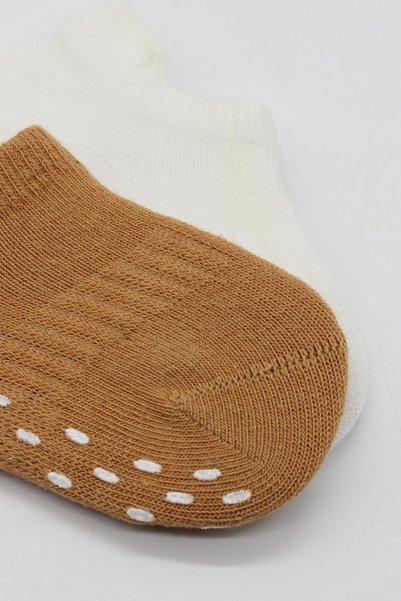 Bistyle 2 Pack Sneakers Non-Slip Colors Combed Cotton Socks Bs20104 Ecru Mustard