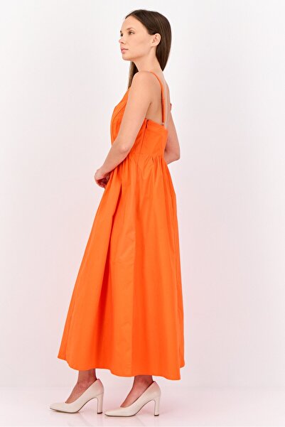 Esprit Women Pleated Poplin Midi Dress, Orange